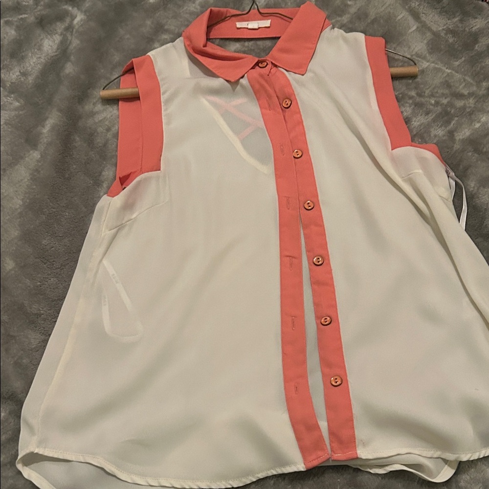 Edge Coral and White Sleeveless Blouse